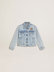 Light denim jacket with embroidery