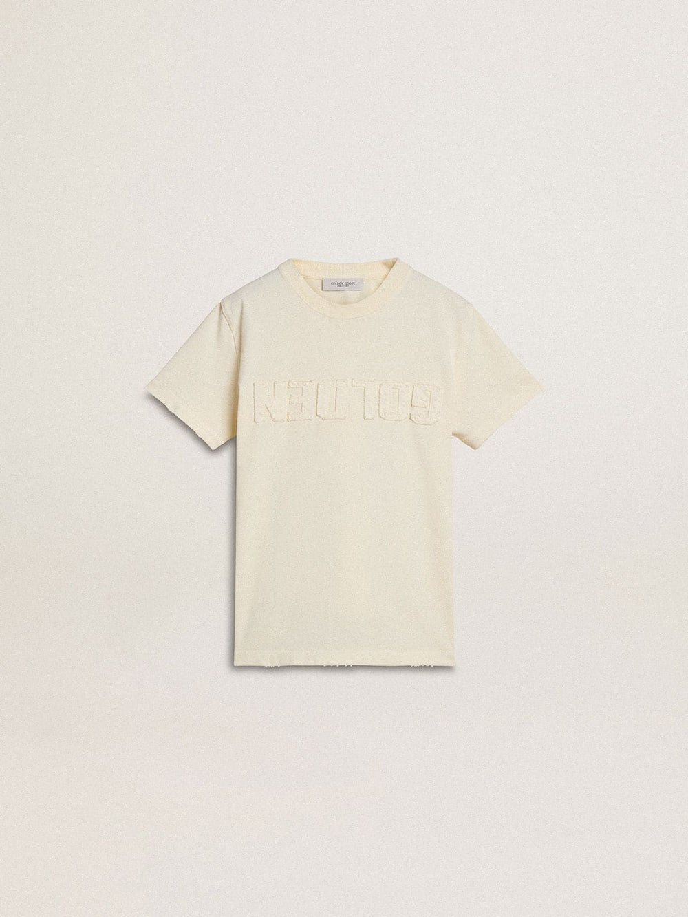 Boys' cream-colored T-shirt with raised logo