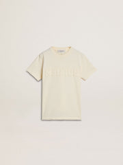 Boys' cream-colored T-shirt with raised logo
