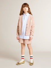 Boys' shirt in light blue and white striped cotton with embroidered logo