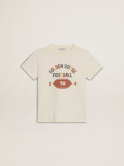 Boys’ T-shirt in worn white with multicolor lettering