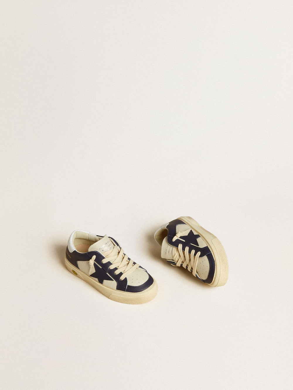 May Junior in white and blue leather with leather star and heel tab