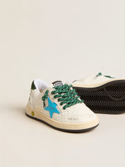 Junior Ball Star with turquoise star and green suede heel tab