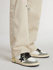 Junior Ball Star in white nappa with dark green suede inserts and black star