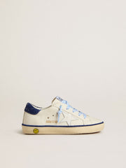 Young Super-Star in white leather with blue suede heel tab