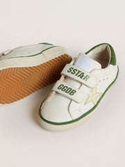 Teen Old School in white leather with green nappa heel tab and green insert