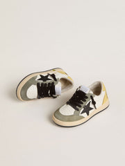 Ball Star Young in white nappa with dark green suede inserts and black star