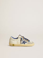 Super-Star Young with blue leather star and ice-gray suede inserts