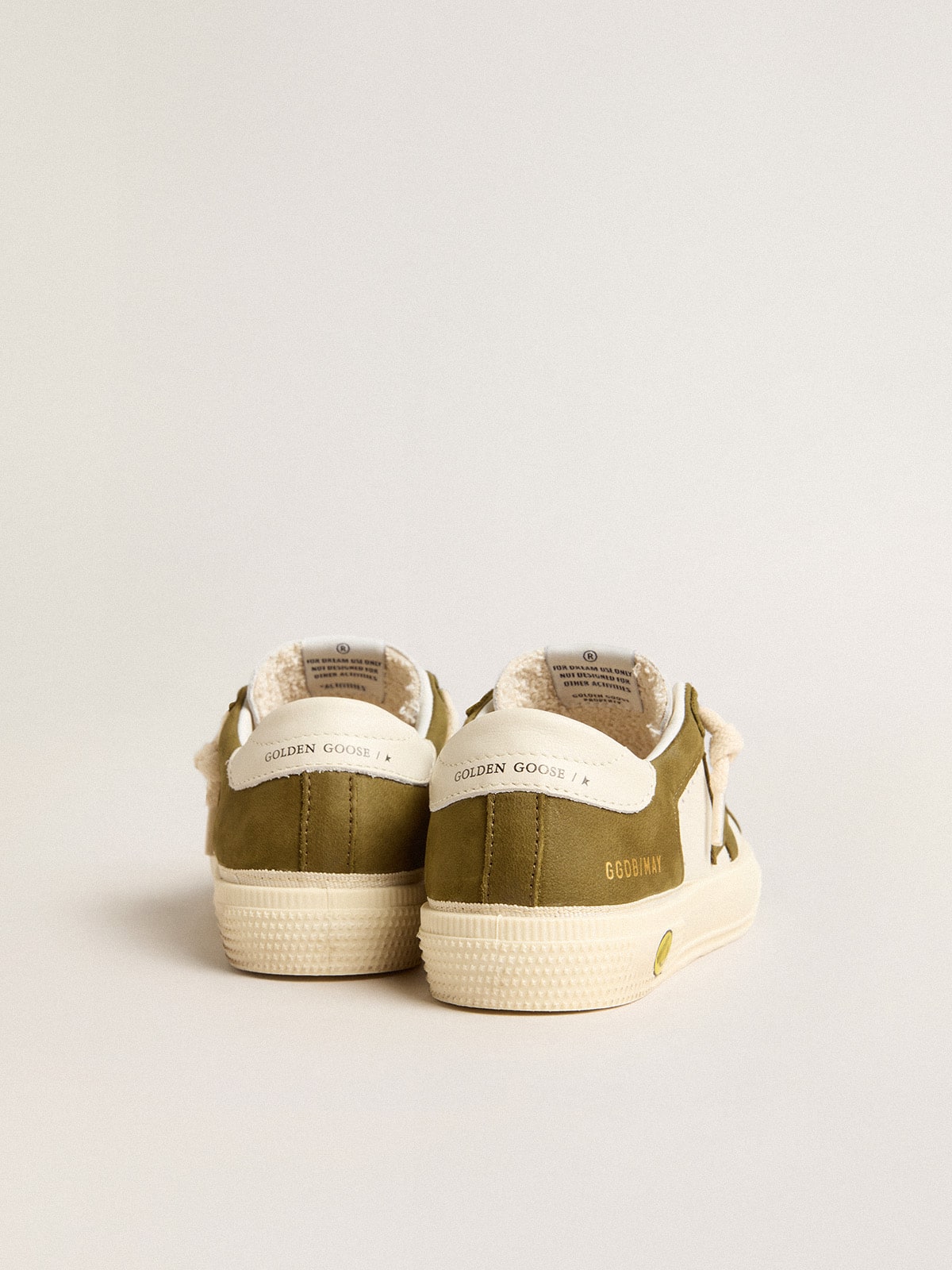 May Teen in white and military green leather