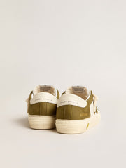 May Teen in white and military green leather