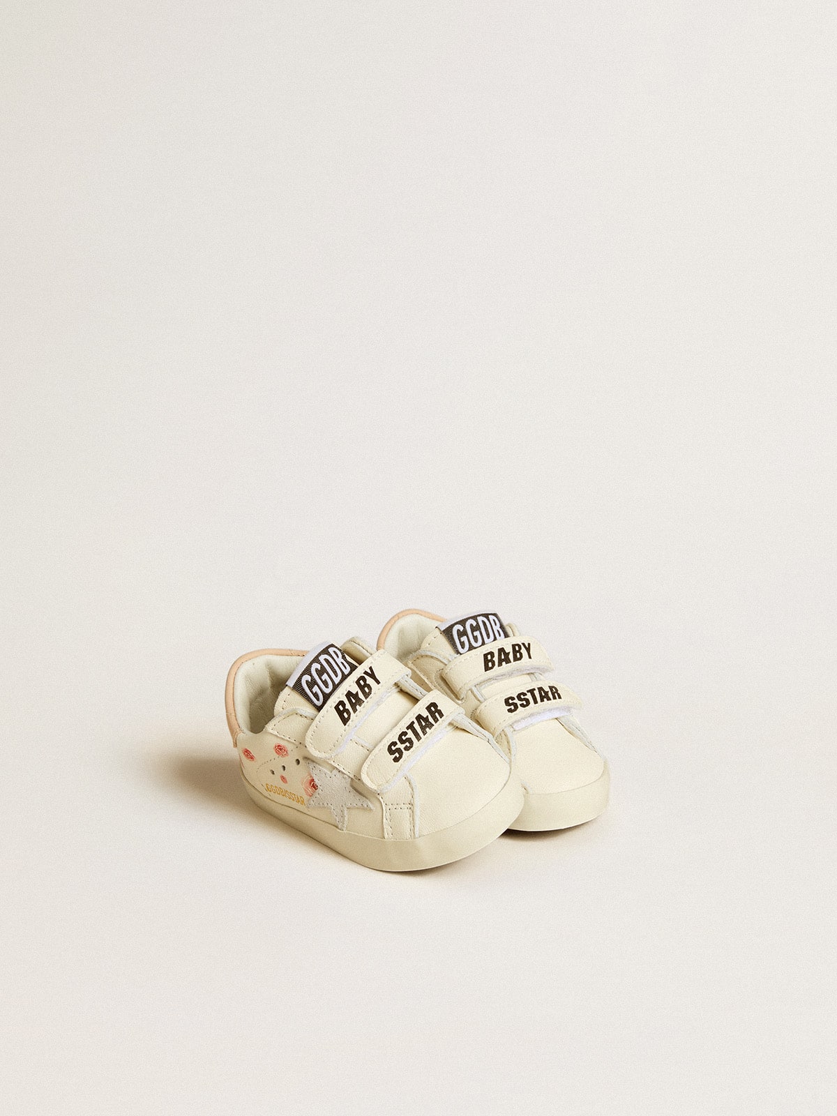Baby School in nappa leather with pink rose motif and white suede star
